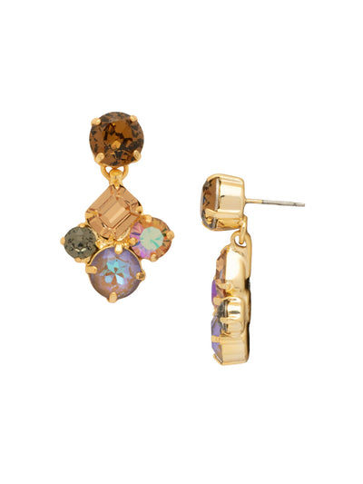 Mosaic Dangle Earrings - EFZ222BGHNB - <p>The Mosaic Dangle Earrings feature a cluster of assorted-cut crystals dangling from a round-cut crystal on a post. From Sorrelli's Honey Bourbon collection in our Bright Gold-tone finish.</p>