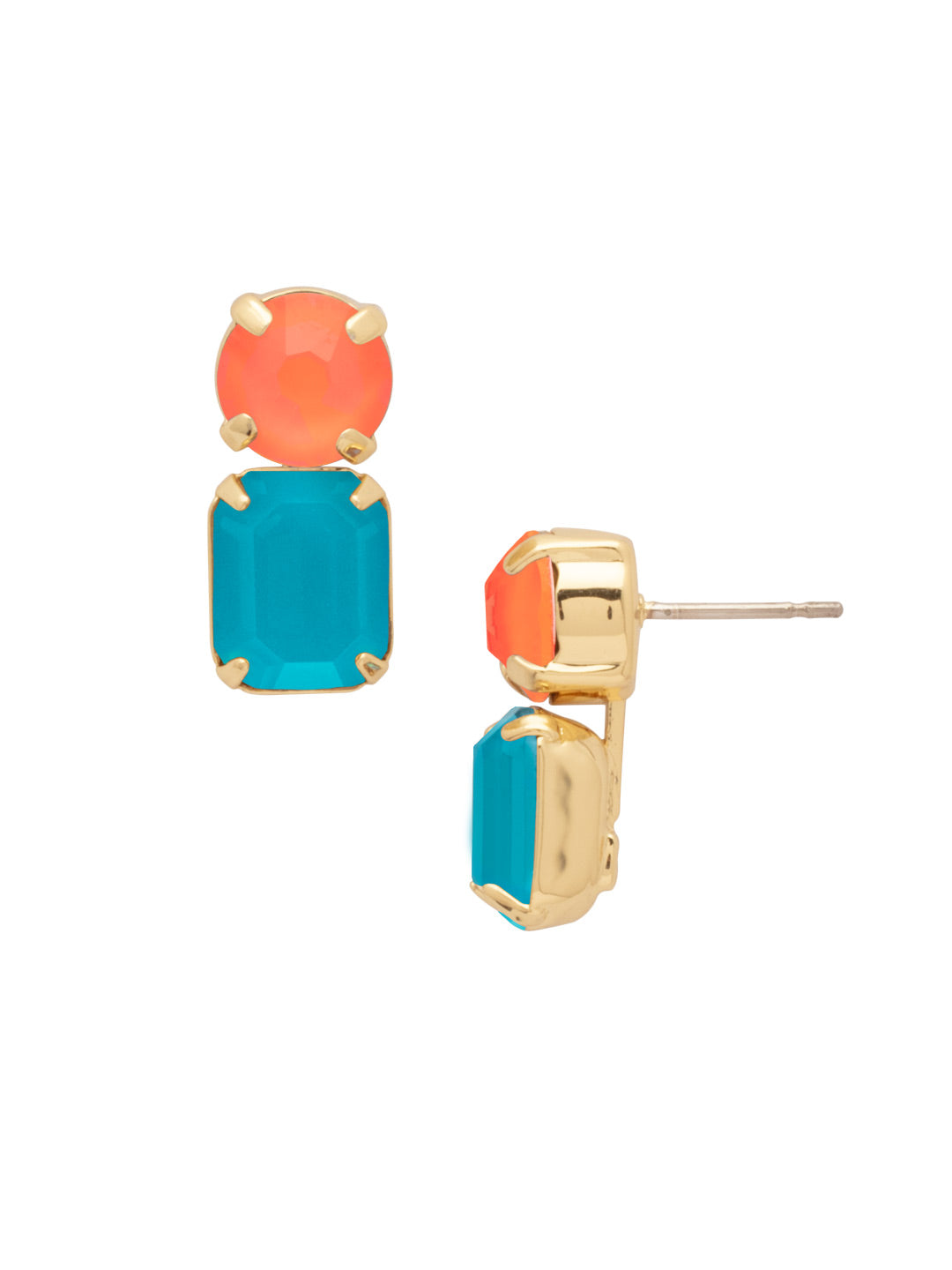 Zelie Dangle Earrings - EFZ2BGCCA - <p>The Zelie Dangle Earrings feature a single emerald-cut crystal dangling from a round-cut crystal on a post. From Sorrelli's Candy Carnival collection in our Bright Gold-tone finish.</p>