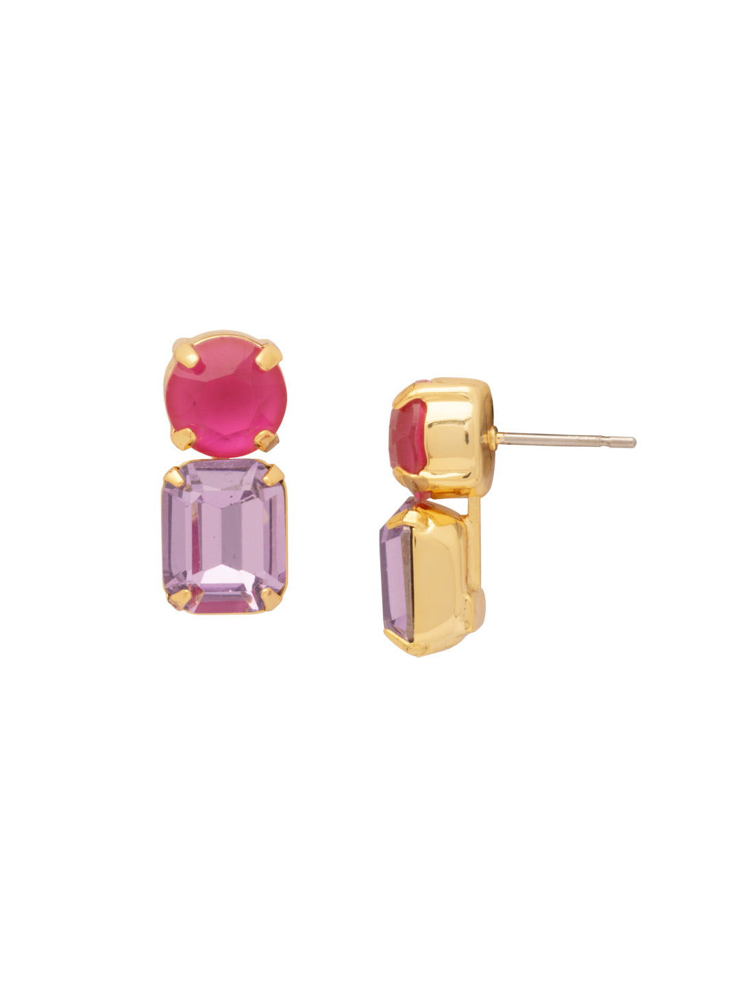 Zelie Dangle Earrings - EFZ2BGPRO - <p>The Zelie Dangle Earrings feature a single emerald-cut crystal dangling from a round-cut crystal on a post. From Sorrelli's Panama Rose collection in our Bright Gold-tone finish.</p>