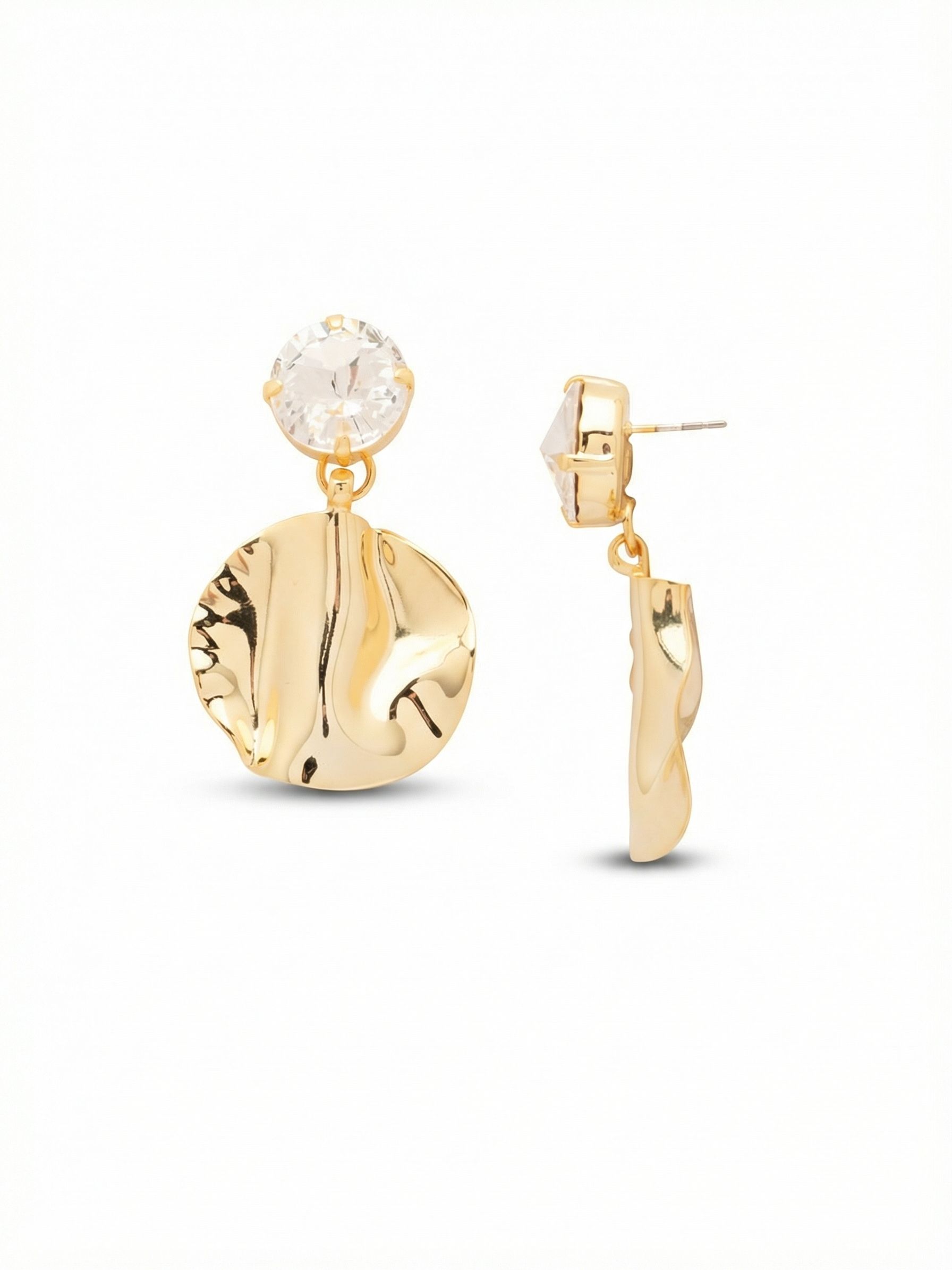 Guinevere Crystal Dangle Earrings - EFZ3BGCRY - <p>The Guinevere Crystal Dangle Earrings feature a brilliant round cut crystal accented by a flowing hammered disc drop, creating a modern yet timeless look with luminous movement.</p>