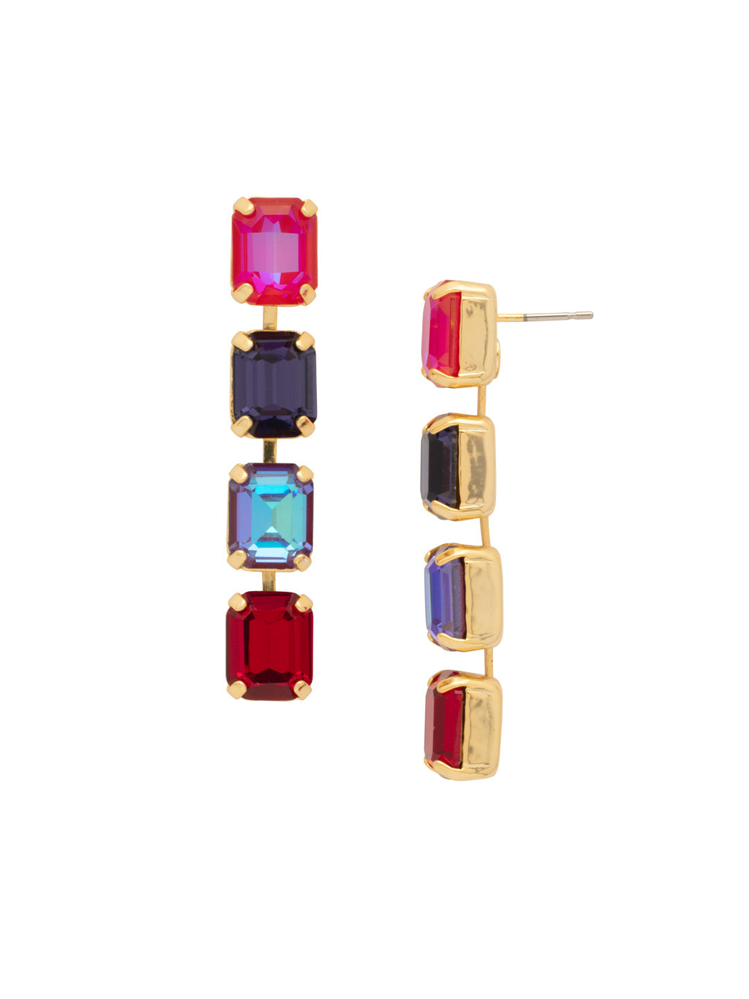 Octavia Repeating Dangle Earrings - EFZ6BGREV - <p>The Octavia Repeating Dangle Earrings feature four vertical emerald-cut crystals dangling from a post. From Sorrelli's Red Velvet collection in our Bright Gold-tone finish.</p>
