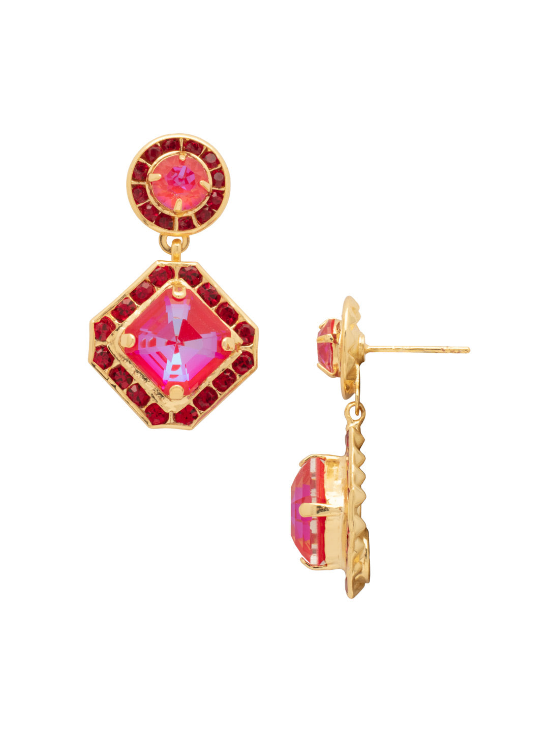 Davina Dangle Earrings - EGB5BGREV - <p>The Davina Dangle Earrings feature a crystal-embellished imperial square halo suspended from a crystal-embellished round cut stud on a post, creating a striking drop with elegant, light-catching sparkle. From Sorrelli's Red Velvet collection in our Bright Gold-tone finish.</p>