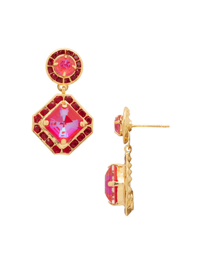 Davina Dangle Earrings - EGB5BGREV - <p>The Davina Dangle Earrings feature a crystal-embellished imperial square halo suspended from a crystal-embellished round cut stud on a post, creating a striking drop with elegant, light-catching sparkle. From Sorrelli's Red Velvet collection in our Bright Gold-tone finish.</p>