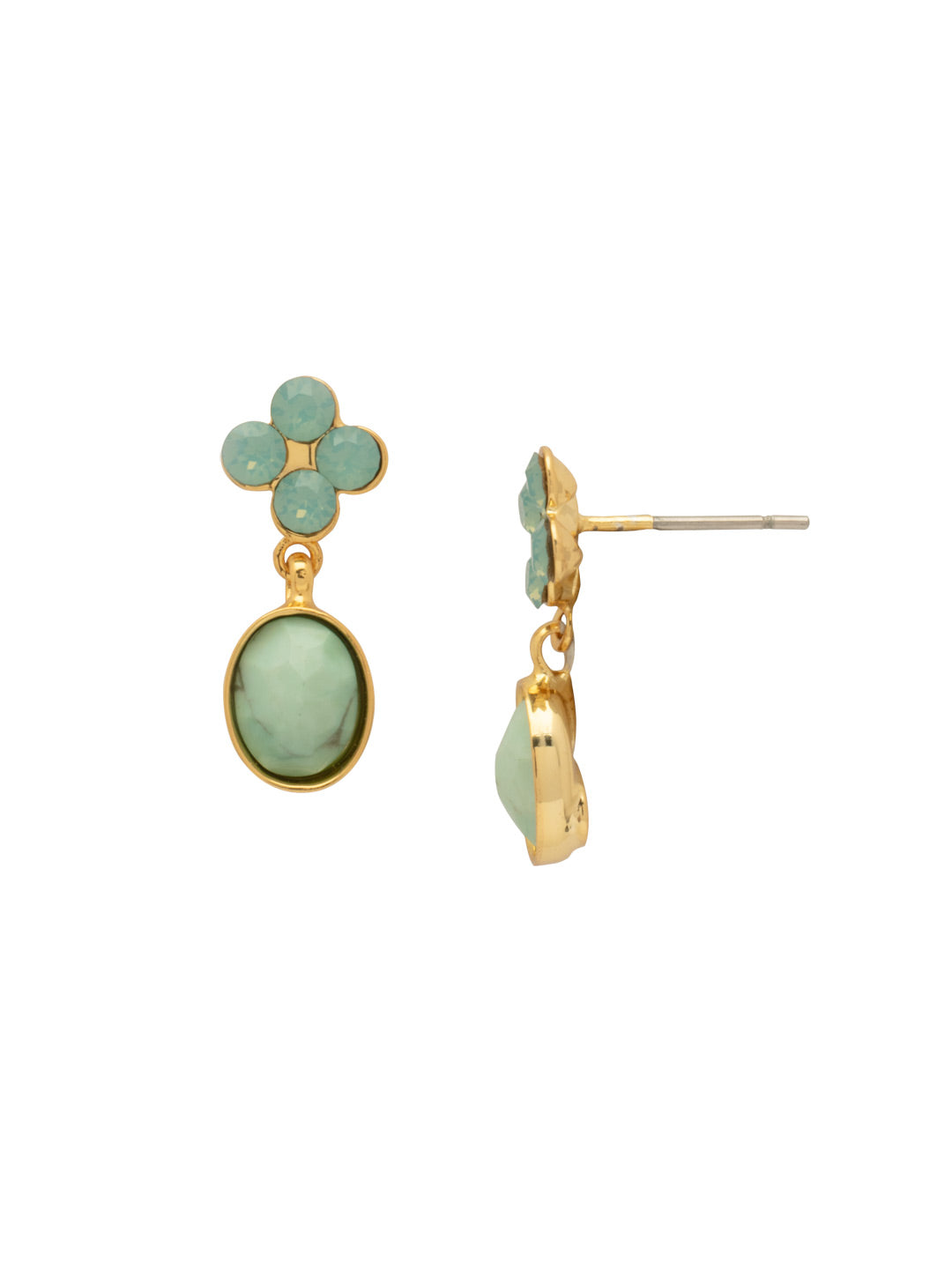 Bethany Dangle Earrings - EGE10BGCSD - <p>The Bethany Dangle Earrings feature a semi-precious turquoise oval dangling from a cluster of round-cut crystals. From Sorrelli's Coastal Dreams collection in our Bright Gold-tone finish.</p>