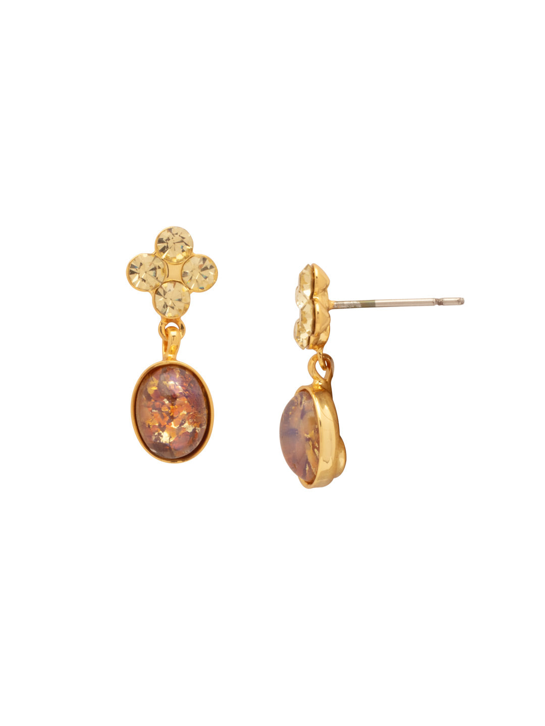 Bethany Dangle Earrings - EGE10BGMOR - <p>The Bethany Dangle Earrings feature a semi-precious turquoise oval dangling from a cluster of round-cut crystals. From Sorrelli's Moroccan Sunrise collection in our Bright Gold-tone finish.</p>