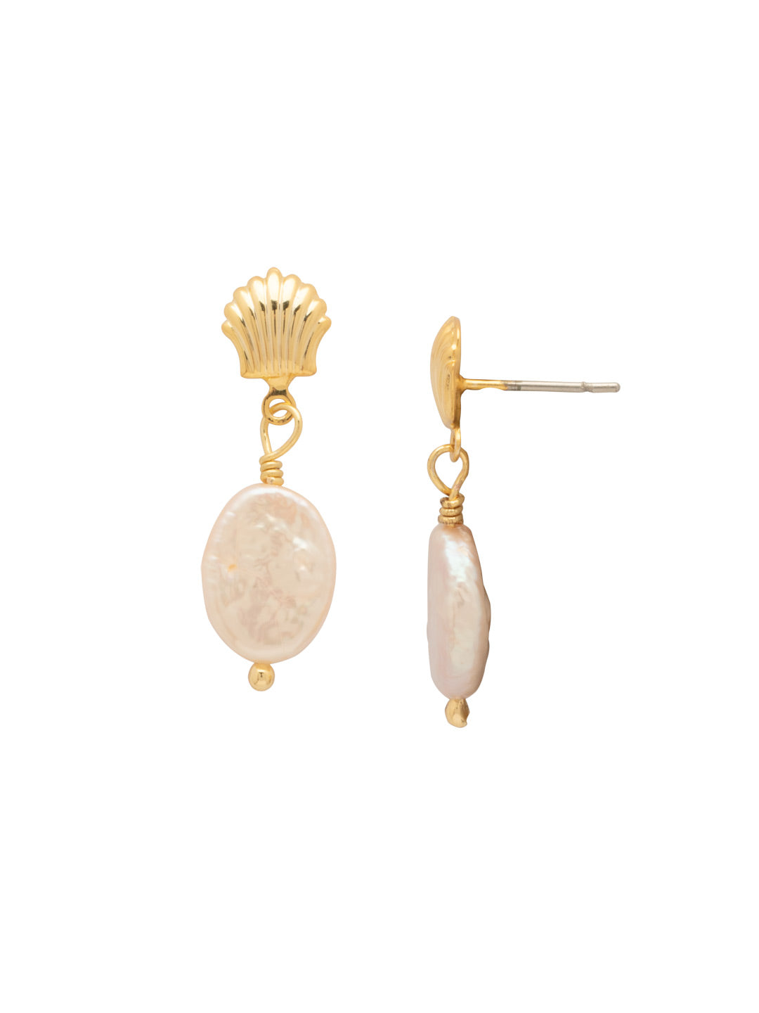 Seashell Pearl Dangle Earrings - EGE12BGCSD - <p>The Seashell Pearl Dangle Earrings feature a natural freshwater pearl dangling from a small seashell charm. From Sorrelli's Coastal Dreams collection in our Bright Gold-tone finish.</p>