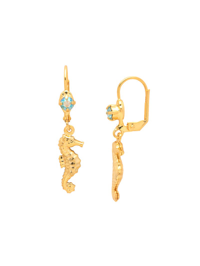 Seahorse Studded Dangle Earrings - EGE13BGCSD - <p>The Seahorse Studded Dangle Earrings feature a seahorse charm dangling from a single round-cut crystal on a lever-back French wire. From Sorrelli's Coastal Dreams collection in our Bright Gold-tone finish.</p>