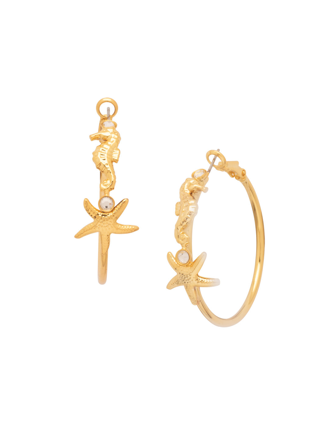 Rehoboth Hoop Earrings - EGE15BGCRY - <p>The Rehoboth Hoop Earrings feature a seahorse, starfish, and round-cut crystals on our classic large hoop. From Sorrelli's Crystal collection in our Bright Gold-tone finish.</p>