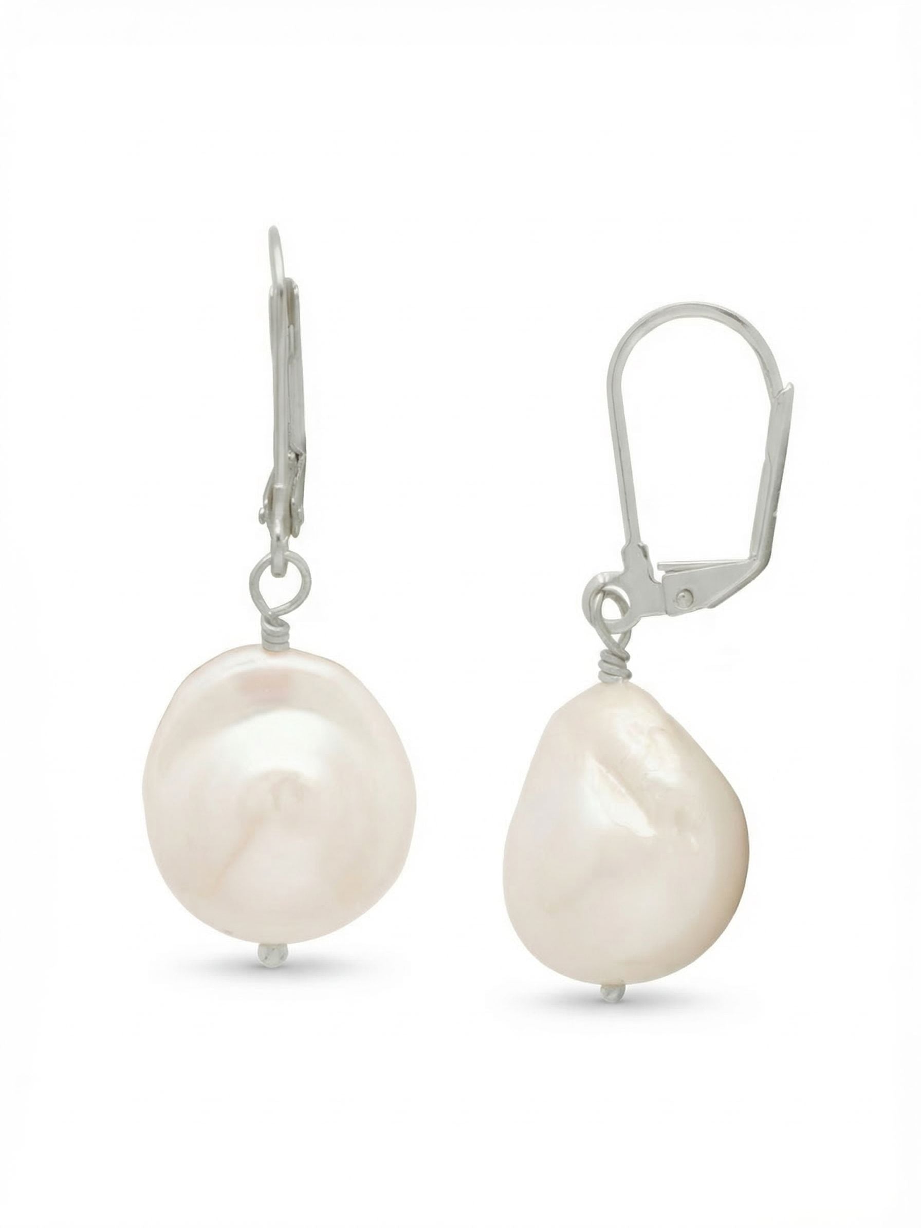 Amelia Pearl Dangle Earrings - EGE3PDMDP - <p>The Amelia drops offer quiet refinement for daily wear. The organic, irregular contours of the large white pearls catch natural light with a soft luster, bringing a luminous presence to the face without feeling heavy. Delicate wire wrapping adds a subtle artisan texture against the smooth surface. Suspended to allow a fluid motion, the pearls sway in a way that feels entirely natural, easily transitioning from quiet mornings at home to busy afternoons out.</p><ul>
<li>Organic baroque pearl shapes with natural surface variation</li>
<li>Artisan wire wrapping along the crown of each pearl</li>
<li>French wire drop for easy, lightweight wear</li>
<li>Protective e-coat finish for lasting wear</li>
<li>Includes signature organza pouch for gifting and travel</li>
</ul>