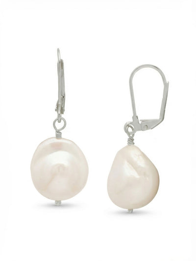 Amelia Pearl Dangle Earrings - EGE3PDMDP - <p>The Amelia drops offer quiet refinement for daily wear. The organic, irregular contours of the large white pearls catch natural light with a soft luster, bringing a luminous presence to the face without feeling heavy. Delicate wire wrapping adds a subtle artisan texture against the smooth surface. Suspended to allow a fluid motion, the pearls sway in a way that feels entirely natural, easily transitioning from quiet mornings at home to busy afternoons out.</p><ul>
<li>Organic baroque pearl shapes with natural surface variation</li>
<li>Artisan wire wrapping along the crown of each pearl</li>
<li>French wire drop for easy, lightweight wear</li>
<li>Protective e-coat finish for lasting wear</li>
<li>Includes signature organza pouch for gifting and travel</li>
</ul>