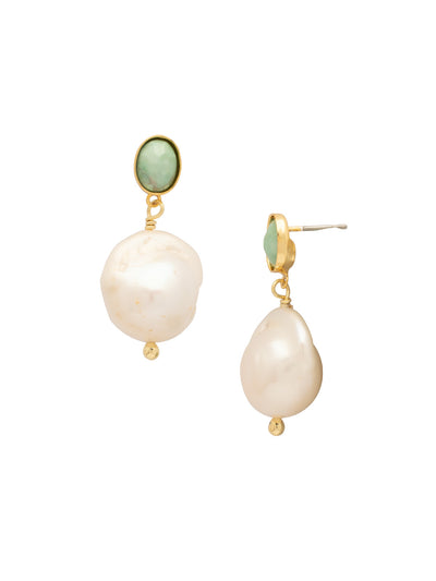 Stone Harbor Pearl Dangle Earrings - EGE4BGMDP - <p>The Stone Harbor Pearl Dangle Earrings feature a natural freshwater pearl dangling from a semi-precious turquoise stud. From Sorrelli's Modern Pearl collection in our Bright Gold-tone finish.</p>