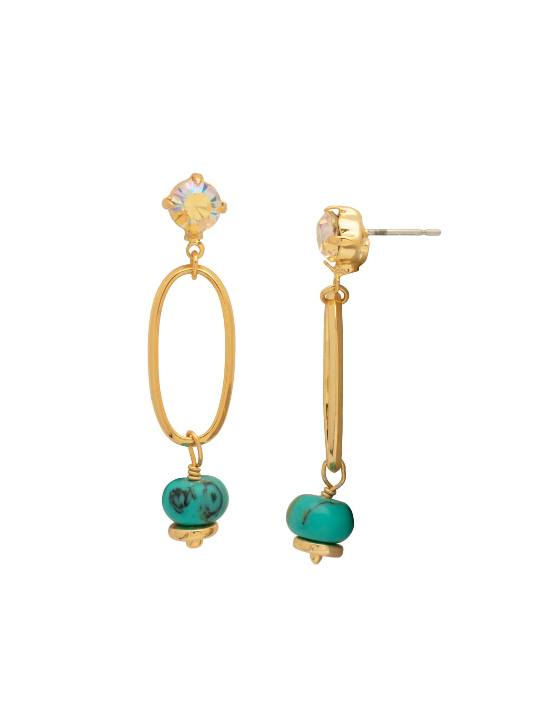 Brigantine Dangle Earrings - EGE7BGTQ - <p>The Brigantine Dangle Earrings feature a turquoise bead and chunky chain link dangling from a round-cut crystal stud. From Sorrelli's Turquoise collection in our Bright Gold-tone finish.</p>