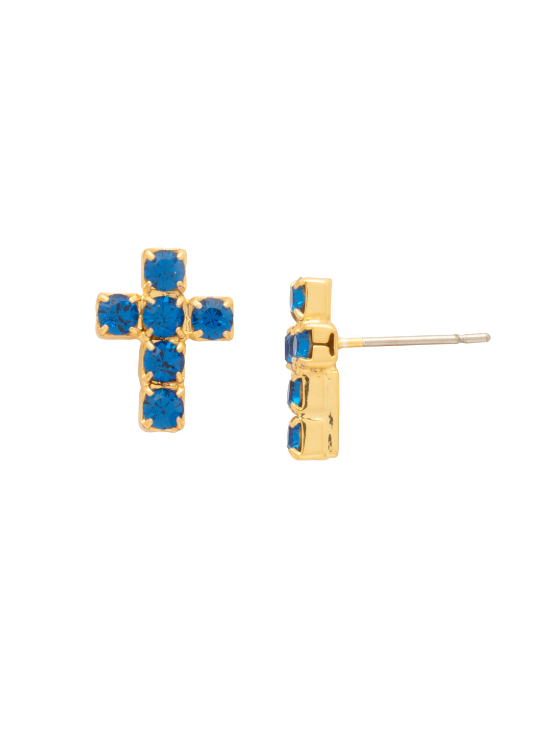 Carly Cross Stud Earrings - EGE88BGSAP - <p>From Sorrelli's Sapphire collection in our Bright Gold-tone finish.</p>