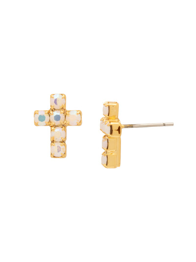 Carly Cross Stud Earrings - EGE88BGWAB - <p>From Sorrelli's White and AB collection in our Bright Gold-tone finish.</p>