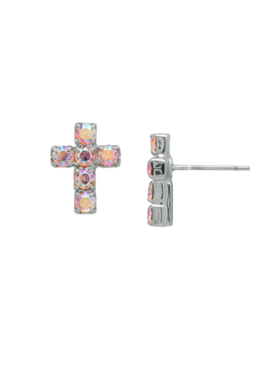 Carly Cross Stud Earrings - EGE88PDLRA - <p>From Sorrelli's Light Rose AB collection in our Palladium finish.</p>