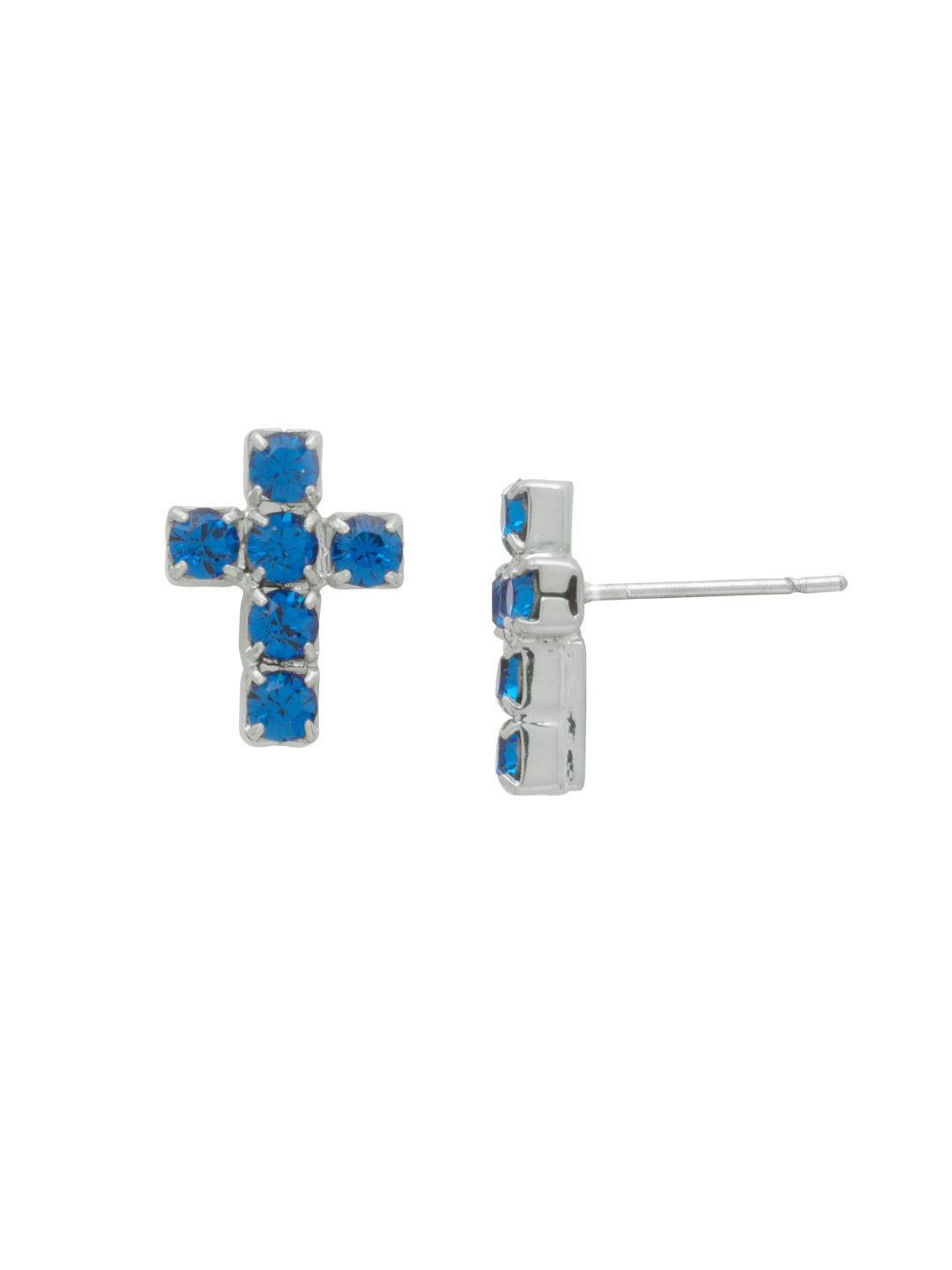 Carly Cross Stud Earrings - EGE88PDSAP - <p>From Sorrelli's Sapphire collection in our Palladium finish.</p>