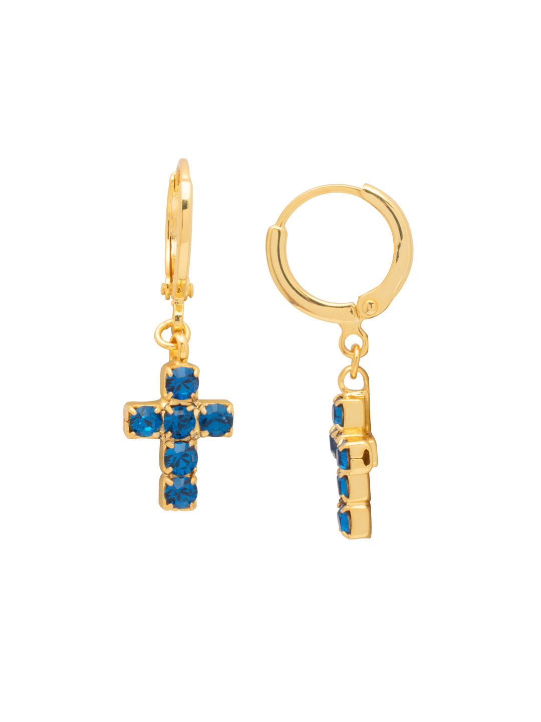 Carly Cross Huggie Hoop Earrings - EGE8BGSAP - <p>From Sorrelli's Sapphire collection in our Bright Gold-tone finish.</p>