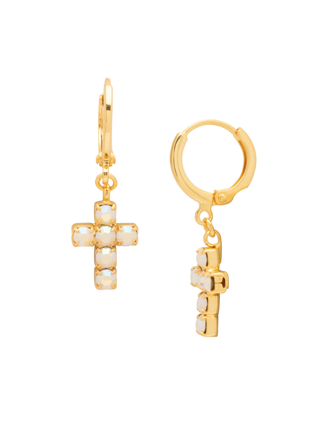 Carly Cross Huggie Hoop Earrings - EGE8BGWAB - <p>From Sorrelli's White and AB collection in our Bright Gold-tone finish.</p>