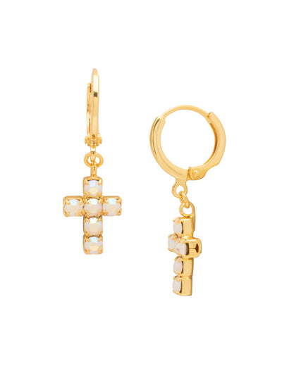 Carly Cross Huggie Hoop Earrings - EGE8BGWAB - <p>From Sorrelli's White and AB collection in our Bright Gold-tone finish.</p>