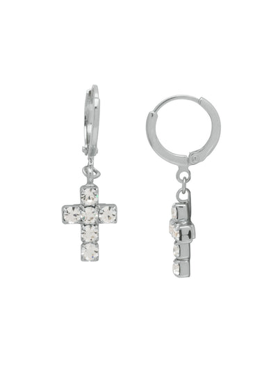 Carly Cross Huggie Hoop Earrings - EGE8PDCRY - <p>From Sorrelli's Crystal collection in our Palladium finish.</p>