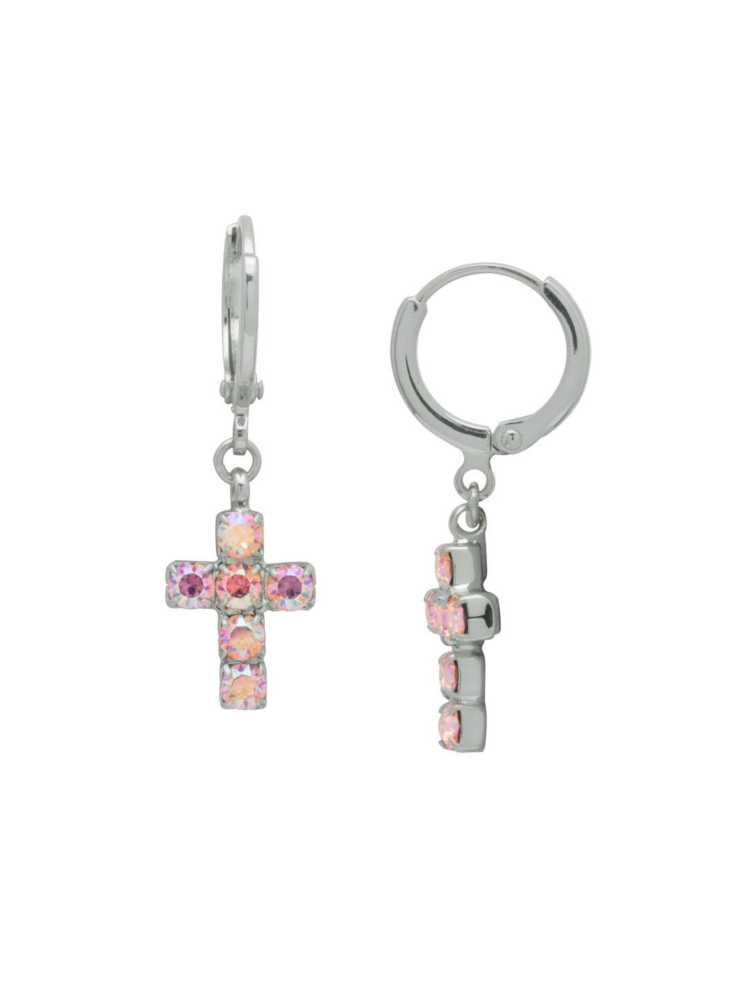 Carly Cross Huggie Hoop Earrings - EGE8PDLRA - <p>From Sorrelli's Light Rose AB collection in our Palladium finish.</p>