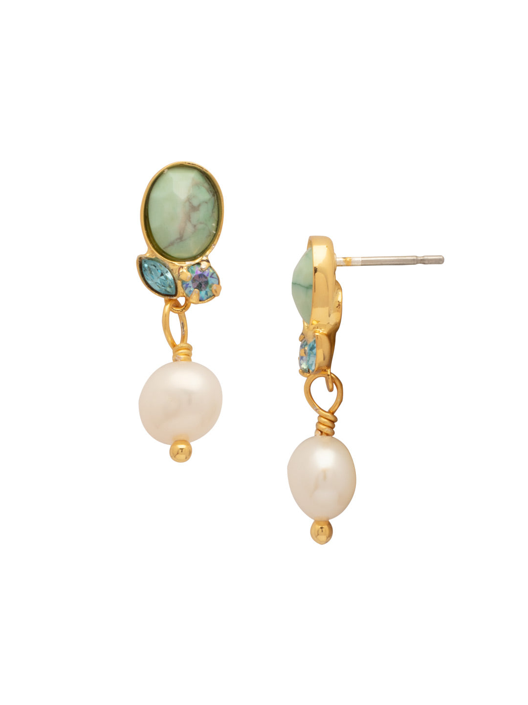 Montauk Dangle Earrings - EGE9BGCSD - <p>The Montauk Dangle Earrings feature a freshwater pearl dangling from a crystal and turquoise embellished cluster stud. From Sorrelli's Coastal Dreams collection in our Bright Gold-tone finish.</p>