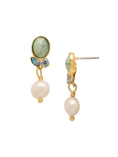 Montauk Dangle Earrings - EGE9BGCSD - <p>The Montauk Dangle Earrings feature a freshwater pearl dangling from a crystal and turquoise embellished cluster stud. From Sorrelli's Coastal Dreams collection in our Bright Gold-tone finish.</p>