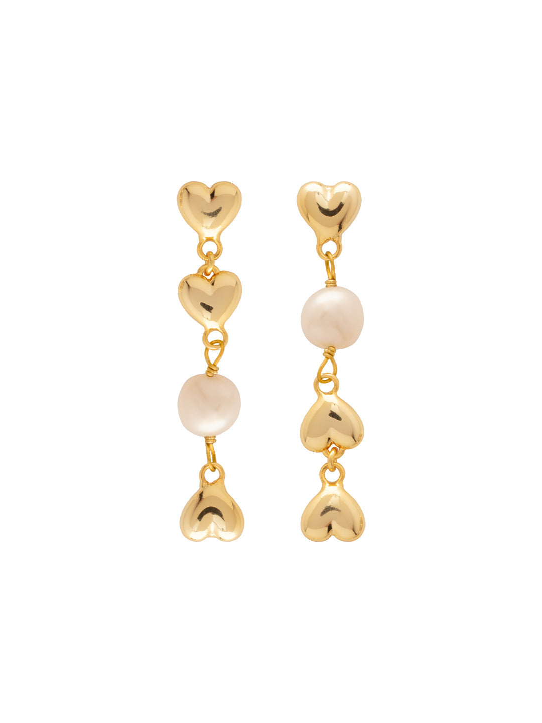 Cascade Dangle Earrings - EGF5BGMDP - <p>Play with asymmetry using the Cascade Dangle Earrings, showcasing a whimsical, mismatched arrangement of puffy hearts and lustrous pearls. This unique linear drop adds a modern twist to a romantic classic, ensuring your style stands out with every move. From Sorrelli's Modern Pearl collection in our Bright Gold-tone finish.</p>
