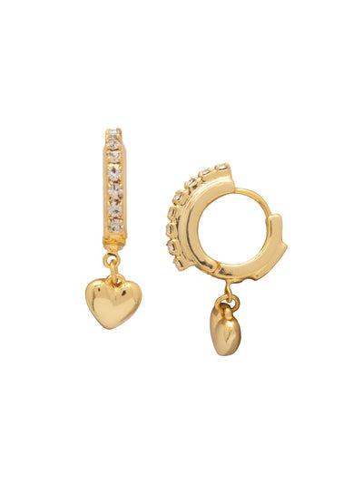 Mini Heart Embellished Huggie Hoop Earrings - EGF6BGCRY - <p>Add a little love to your ear stack with the Mini Heart Embellished Huggie Hoop Earrings, featuring a row of dazzling crystals along the front of the hoop. A playful, dangling metallic heart adds the perfect finishing touch to this charming design. From Sorrelli's Crystal collection in our Bright Gold-tone finish.</p>
