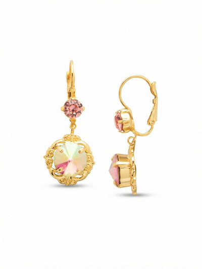 Lori Dangle Earrings - EGI4BGLRA - <p>The Lori features a tiered silhouette with a smaller round stone suspended above a larger stone set within an ornate, decorative frame. Its secure leverback closure allows for graceful movement and a comfortable, refined fit. From Sorrelli's Light Rose AB collection in our Bright Gold-tone finish.</p>
