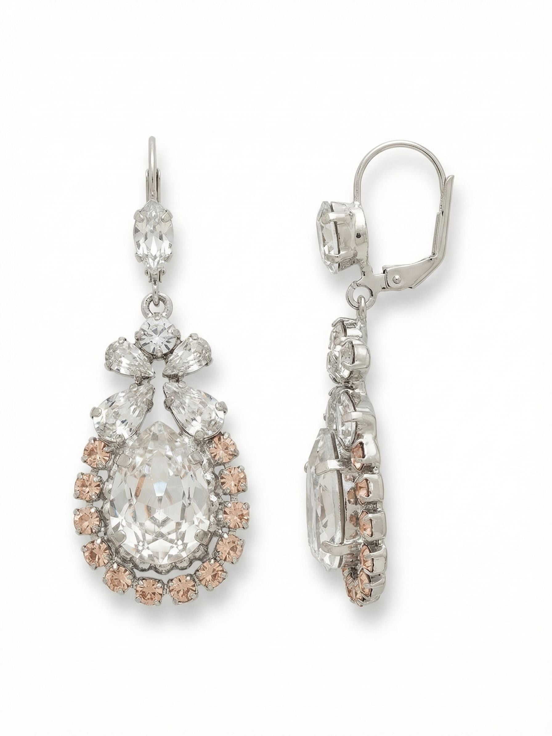 Georgiana Statement Earrings - EGI9PDCLA - <p>An intricate knot of pear and marquise stones suspends a large teardrop crystal, encircled by a delicate rhinestone chain halo. The secure closure anchors the two-inch drop, keeping the weight perfectly balanced and comfortable throughout the evening. Hints of white opal mix with the clear crystals to create a soft depth that catches the light whenever you turn your head. It is a substantial, considered design that moves naturally with you.</p><ul>
<li>Large teardrop center bordered by a delicate rhinestone chain halo</li>
<li>Intricate cluster of pear and marquise cuts above the main drop</li>
<li>French wire for a smooth, secure fit</li>
<li>Protective e-coat finish for lasting wear</li>
<li>Includes signature organza pouch for gifting and travel</li>
</ul>