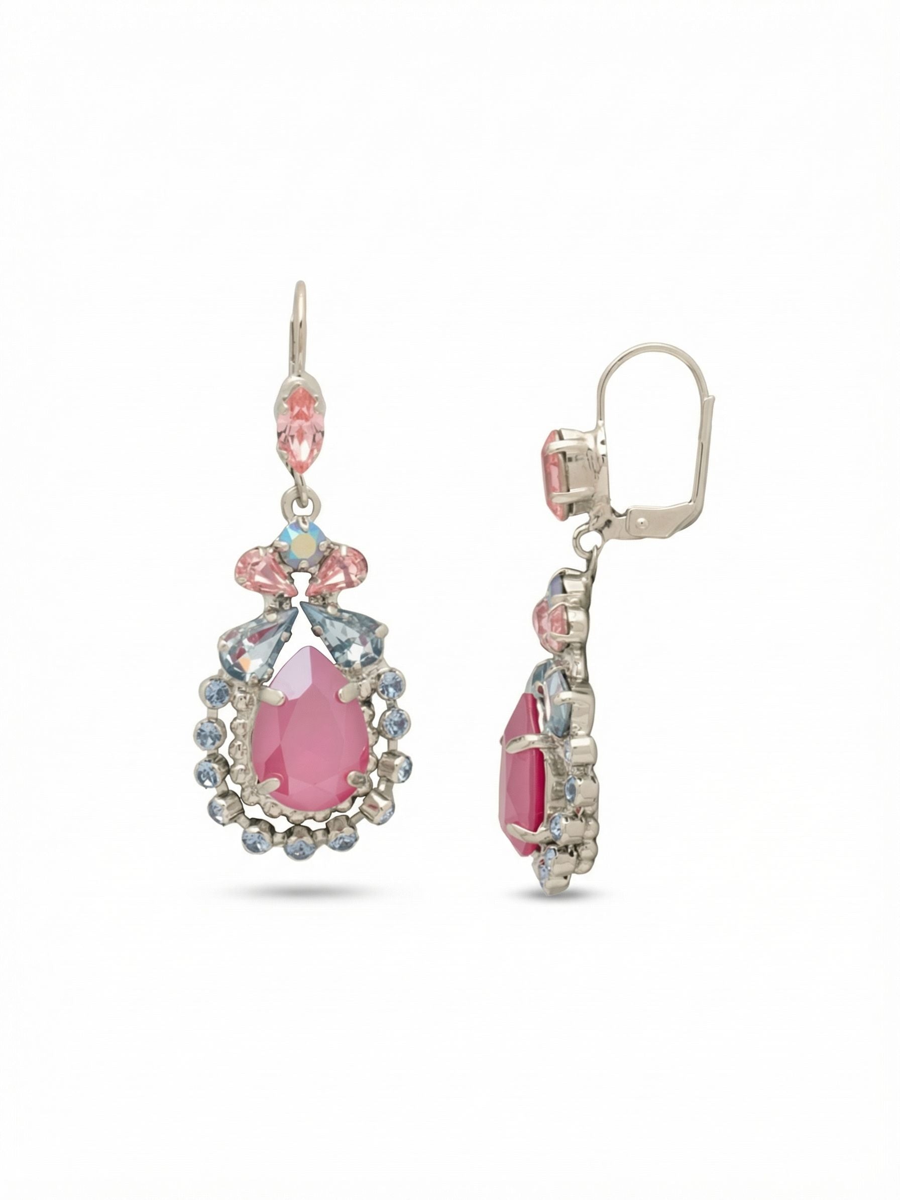 Georgiana Statement Earrings - EGI9PDPBZ - <p>A soft pink marquise crystal anchors this articulated drop design. Just below the joint, an arrangement of pear and round stones swings freely with your movement. A prominent opaque pink lacquer central stone draws the eye, framed by translucent opal and pale sapphire accents in a gentle sweep. The secure shell earwire closure keeps the varied cuts facing forward, ensuring the pastel tones catch the light consistently throughout your day.</p><ul>
<li>Contrast of opaque pink lacquer against translucent stones</li>
<li>Delicate rhinestone chain halo framing the central drop</li>
<li>French wire for a smooth, secure fit</li>
<li>Protective e-coat finish for lasting wear</li>
<li>Includes signature organza pouch for gifting and travel</li>
</ul>