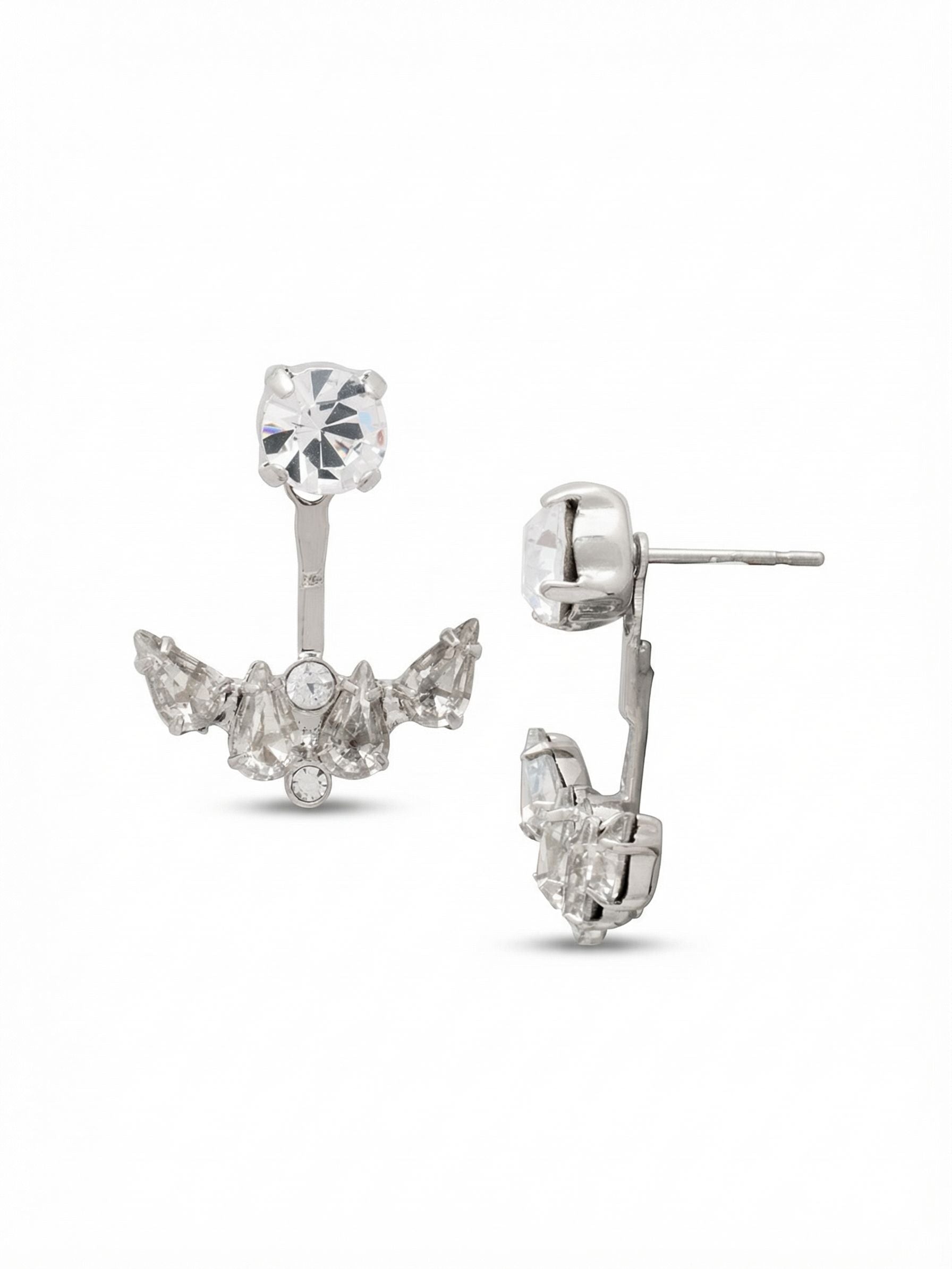 Eloise Dangle Earrings - EGJ11PDCRY - <p>A single round crystal anchors the post, while a separate sweep of pear-cut stones curves gently below. This architectural front-to-back design creates the illusion of a floating crescent of light just beneath the ear. The mix of clear stones catches movement at every angle, offering a bright, crisp read from across a room. An oversized comfort clutch back ensures this sculptural shape remains perfectly positioned and secure from morning to night.</p><ul>
<li>Architectural front-to-back design creates a floating effect beneath the ear</li>
<li>Mixed pear and round clear crystals form a structured crescent shape</li>
<li>Removeable ear jacket design</li>
<li>Post with oversized comfort-clutch back</li>
<li>Protective e-coat finish for lasting wear</li>
<li>Includes signature organza pouch for gifting and travel</li>
</ul>
