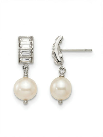 Cressida Dangle Earrings - EGJ12PDCRY - <p>A gentle curve of clear baguette crystals catches the light closely against the ear, grounding a single pearl that swings gently beneath. The Cressida balances clean architectural lines with classic softness, bringing subtle movement to your daily routine. At just an inch long, the proportion is refined and intentional. A secure post paired with an oversized comfort clutch ensures the geometric crystal setting stays perfectly upright, keeping the earrings balanced and comfortable all day.</p><ul>
<li>Curved vertical row of step-cut baguette crystals</li>
<li>Clean architectural lines contrasted by a soft pearl drop</li>
<li>Post with oversized comfort-clutch back</li>
<li>Protective e-coat finish for lasting wear</li>
<li>Includes signature organza pouch for gifting and travel</li>
</ul>