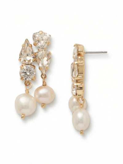 Charlotte Dangle Earrings - EGJ5BGMDP - <p>A dynamic play of texture and light, these earrings anchor a cluster of clear, mixed-cut crystals close to the ear. Trillion, pear, and round stones create a bright, geometric top section that captures illumination from multiple angles. Suspended just below, two slightly staggered pearls hang from delicate wire loops, offering a gentle, independent swing as you move. To ensure this design stays perfectly upright and comfortable, each pair includes an oversized pressure-fit clutch back.</p><ul>
<li>Mixed-cut crystal cluster top creates varied light reflection</li>
<li>Twin pearl drops hang from delicate wire loops for natural movement</li>
<li>Post with oversized comfort-clutch back</li>
<li>Protective e-coat finish for lasting wear</li>
<li>Includes signature organza pouch for gifting and travel</li>
</ul>