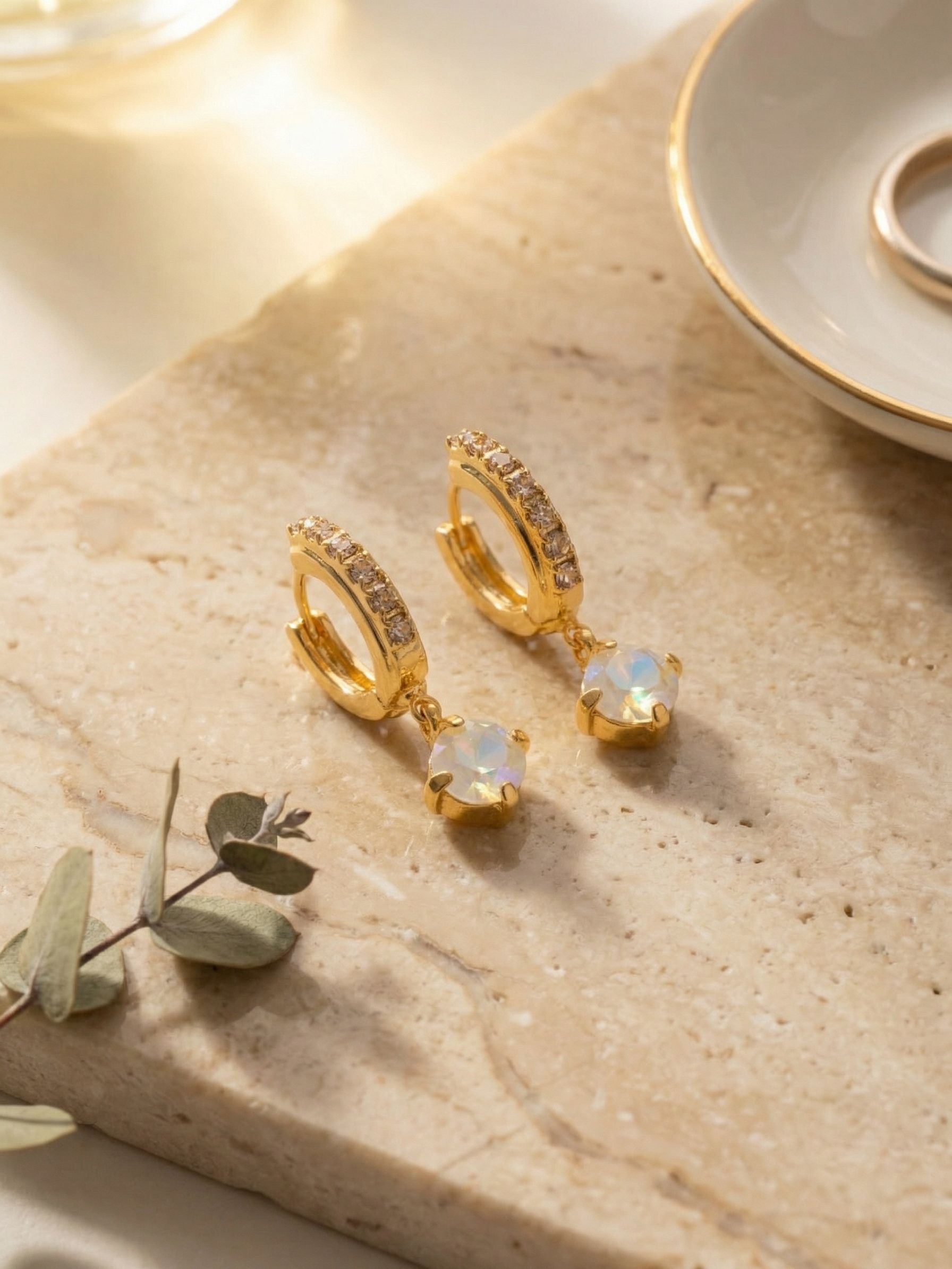 Crystal Stud Embellished Huggie Hoop Earrings - EGK1BGGGO