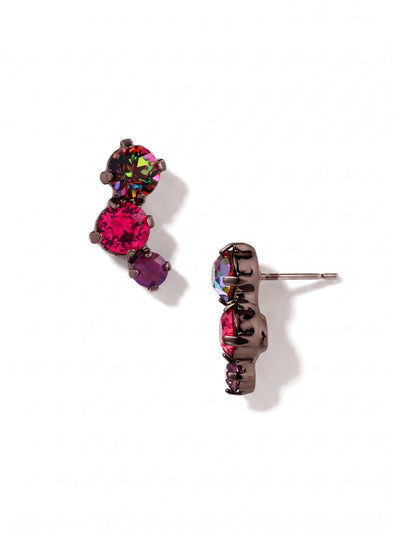 Bubbles Stud Earrings - EGK30GMNNI - <p>Three vibrant round crystals curve slightly upward in an asymmetrical arc. Shifting tones of iridescent volcano and bright fuchsia play against a dark metal setting, bringing unexpected depth to a classic stud profile. At three-quarters of an inch long, this design offers the visual presence of a small drop while staying close to the face. An oversized pressure-fit comfort clutch keeps the clustered arrangement perfectly balanced and securely anchored from morning to night.</p><ul>
<li>Asymmetrical stacked arrangement creates a subtle curved silhouette</li>
<li>Rich contrast between bright pink and dark iridescent stones</li>
<li>Post with oversized comfort-clutch back</li>
<li>Includes signature organza pouch for gifting and travel</li>
</ul>
