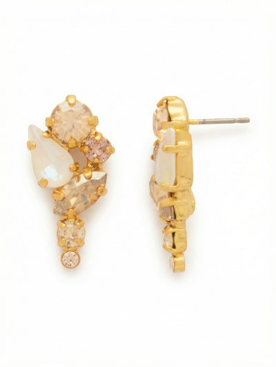 Monday Dangle Earrings - EGK4BGGGO - <p>A compact, organic cluster of crystals that catches the light as you move. Warm champagne, soft rose, and iridescent white stones cascade in a mix of pear, round, and marquise shapes, bringing complex texture to a one-inch silhouette. Designed to sit securely with an oversized comfort backing, this piece brings a soft, dimensional glow to the face. It feels present but effortless, transitioning naturally from early morning meetings to quiet evening dinners.</p><ul>
<li>Organic clustering of pear, round, and marquise crystals</li>
<li>A compact cascading shape that delivers high texture</li>
<li>Post with oversized comfort-clutch back</li>
<li>Protective e-coat finish for lasting wear</li>
<li>Includes signature organza pouch for gifting and travel</li>
</ul>