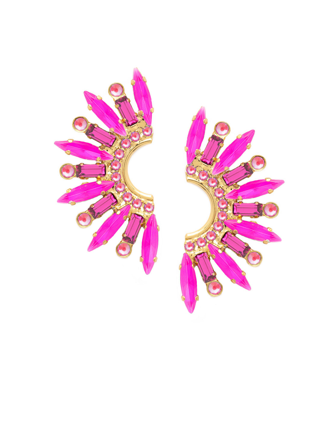 Esmeray Statement Earring - ESP41BGETP - <p>This will catch everyone's eye! With a tribal inspired design, these statement earrings have a beautiful crystal pattern. From Sorrelli's Electric Pink collection in our Bright Gold-tone finish.</p>
