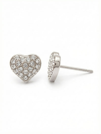 Mini Pave Heart Stud Earrings - ESP72PDCRY - <p>Thirty-eight tiny, round-cut crystals are tightly clustered to form a solid, shimmering surface in these quarter-inch studs. Up close, the precise pave construction is distinct, while from across a table, they simply read as clear, focused points of light. They sit comfortably flush against the ear for effortless daily wear. To ensure they stay perfectly positioned from morning until night, each pair includes our oversized monster back comfort clutches for a secure, supportive fit.</p><ul>
<li>Densely set micro crystals create an unbroken surface of light</li>
<li>Subtle silhouette designed to sit close and flush</li>
<li>Post with oversized comfort-clutch back</li>
<li>Protective e-coat finish for lasting wear</li>
<li>Includes signature organza pouch for gifting and travel</li>
</ul>