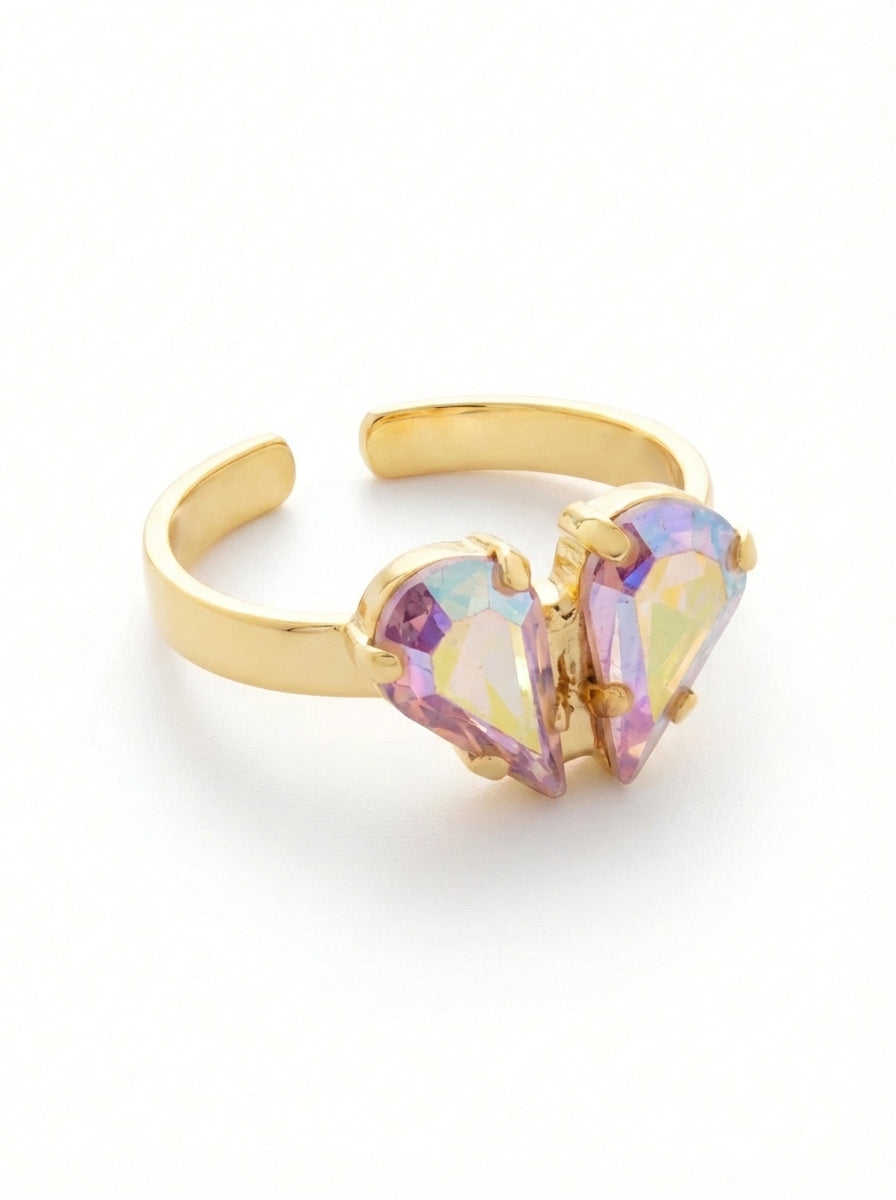 Marlowe Cocktail Ring - RGF2BGLRA - <p>Two glistening pear-cut crystals come together to form a radiant heart centerpiece in the Marlowe Cocktail Ring. Designed with an adjustable open back, this romantic accessory offers a comfortable, customized fit for any finger. (Ring sizes 6-8) From Sorrelli's Light Rose AB collection in our Bright Gold-tone finish.</p>