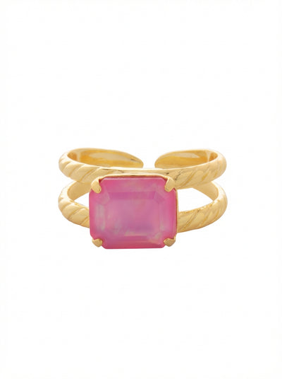 Octavia Adjustable Cocktail Ring - RFK6BGPPL - <p>The Octavia Adjustable Cocktail Ring features a single emerald cut crystal on a braided double band. Adjustable to fit ring sizes 6-8. From Sorrelli's Peony Pink Lacquer collection in our Bright Gold-tone finish.</p>