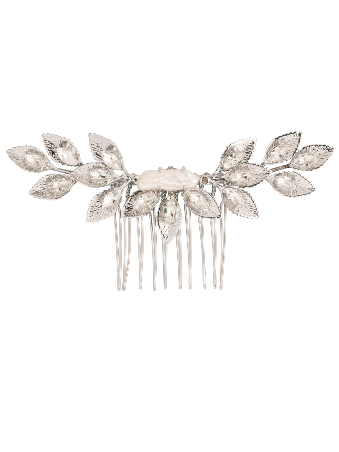 Belladonna Hair Pin - HFH1PDMDP - <p>The Belladonna Hair Pin features a classic horizontal pearl with twisting vines of navette cut crystals on a small tooth wire comb. From Sorrelli's Modern Pearl collection in our Palladium finish.</p>