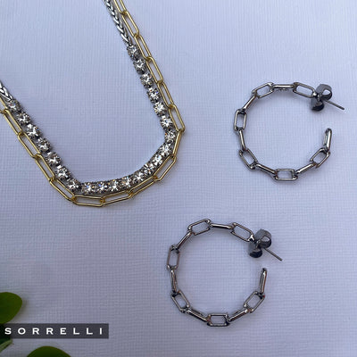 Crystal and Paperclip Chain Layered Necklace - 4NFJ8MXCRY