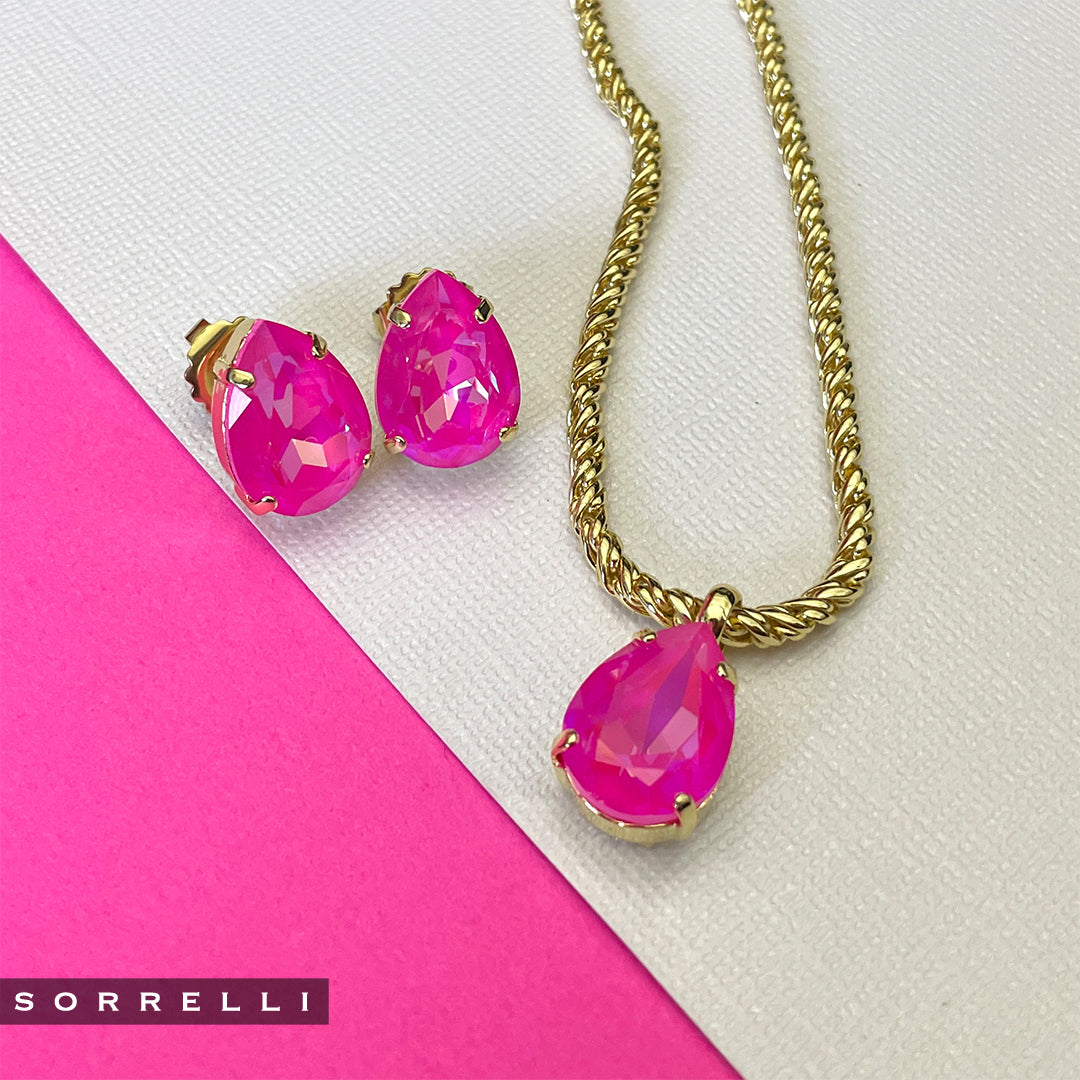 The Eileen: Sorrelli Hot Pink Crystal Pendant Necklace - NFF10BGETP