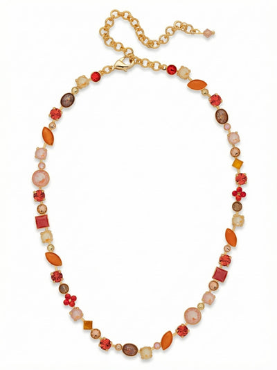 Classic Tee-Shirt Tennis Necklace - NAQ3BGMOR - <p>A dynamic line of color for the collarbone. This tennis necklace incorporates fifteen different crystal varieties, creating an unpredictable rhythm of square, round, oval, and marquise cuts. Soft peach, rich hyacinth, and smooth orange cat's eye stones transition along a fluid chain, reflecting warm light upward. The weight is balanced to drape naturally in motion, while an adjustable extension allows you to tailor the drop to suit your neckline. It brings a considered, handcrafted finish to everyday layers.</p><ul>
<li>Unpredictable rhythm of square, round, oval, and marquise stones</li>
<li>Warm palette mixing fifteen distinct crystal and cat's eye varieties</li>
<li>Lobster claw clasp</li>
<li>4-inch adjustable extension chain</li>
<li>Protective e-coat finish for lasting wear</li>
<li>Includes signature organza pouch for gifting and travel</li>
</ul>