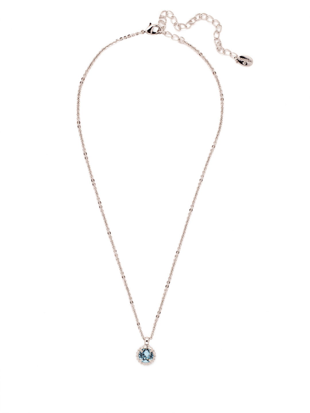 Simplicity Pendant Necklace - NBY38RHAQU - <p>Perfect for any day! The Simplicity Pendant Necklace features a round cut crystal with vintage edging. From Sorrelli's Aquamarine collection in our Palladium Silver-tone finish.</p>