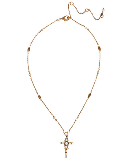 Delicate Cross Pendant Necklace - NCK22AGSNF - <p>A truly divine pendant. This delicate cross pendant features multi-cut crystals in an antique inspired setting. From Sorrelli's Snowflake collection in our Antique Gold-tone finish.</p>