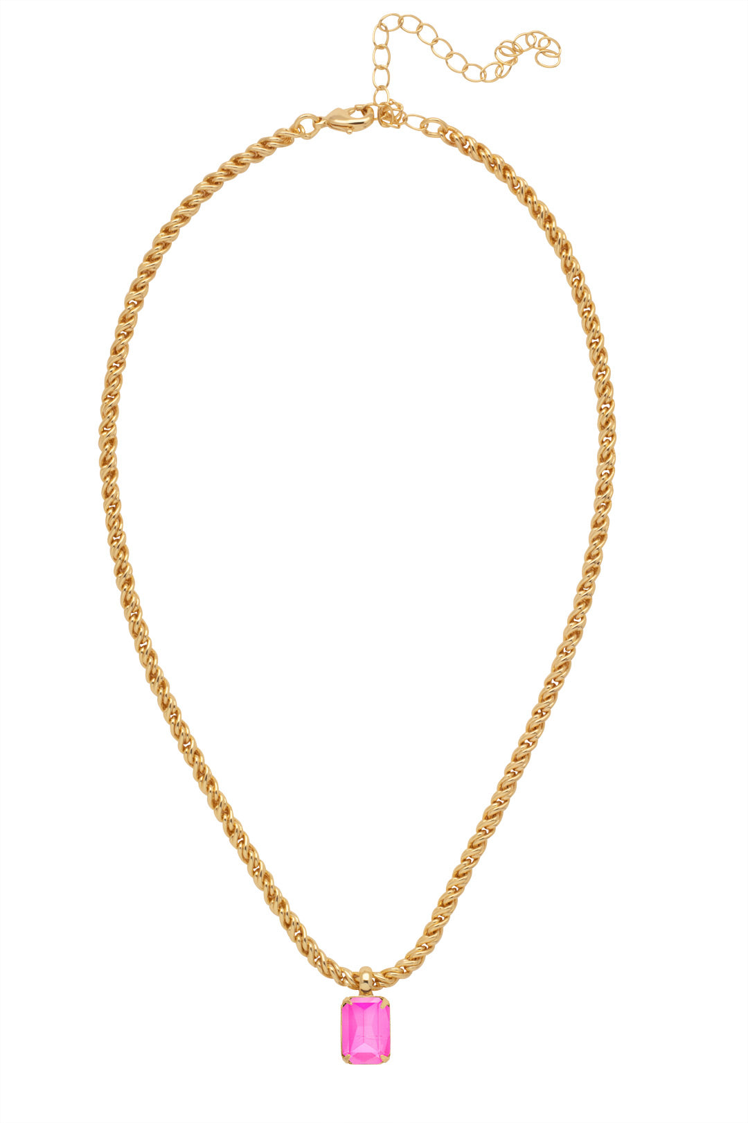Emerald Rope Chain Pendant Necklace - NCT110BGETP - <p>The Emerald Rope Chain Pendant Necklace features an emerald cut pendant on an adjustable rope chain, secured by a lobster claw clasp. From Sorrelli's Electric Pink collection in our Bright Gold-tone finish.</p>