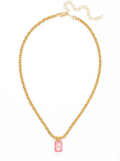 Emerald Rope Chain Pendant Necklace - NCT110BGLRD - <p>The Emerald Rope Chain Pendant Necklace features an emerald cut pendant on an adjustable rope chain, secured by a lobster claw clasp. From Sorrelli's Light Rose Delite collection in our Bright Gold-tone finish.</p>
